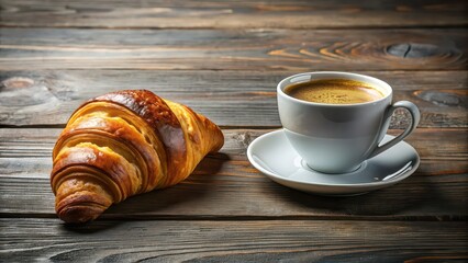 Poster - A delicious fresh croissant served with a cup of aromatic coffee , breakfast, French pastry, bakery, morning, snack