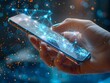 © LookChin AI - Futuristic Digital Smartphone with Glowing Network Signals and Data Communication in Hand