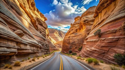 Canvas Print - Rugged desert road leading to hidden slot canyon in the American Southwest, desert, road, rugged, hidden