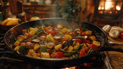 Wall Mural - Delicious sauteed vegetables cooking in a pan