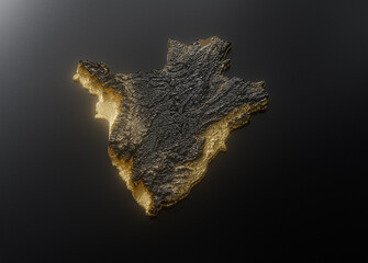 Burundi Map Golden Metallic Texture Map Gold Reserves And Gold Mining Concept 3D Illustration