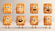 © Atchariya63 - Cartoon characters of crackers, featuring cute cookies with various expressions, funny faces, and emotions, depicted as a set of biscuit and cracker mascots