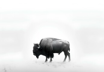 Wall Mural - A lone bison walks through a snowy landscape.