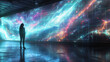 © paco - Standing Before the Digital Cosmos. The scene captures the fusion of human curiosity and the limitless potential of digital technology.