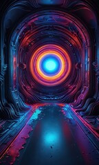 Poster - Neon Tunnel with Glowing Rings.