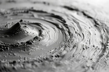 Poster - Closeup of a single water droplet impact creating ripples, in monochrome tones