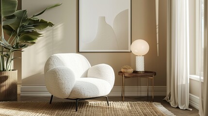 Wall Mural - Cozy Living Room with White Armchair and Minimalist Decor