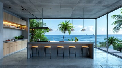 Wall Mural - Modern Kitchen with Ocean View