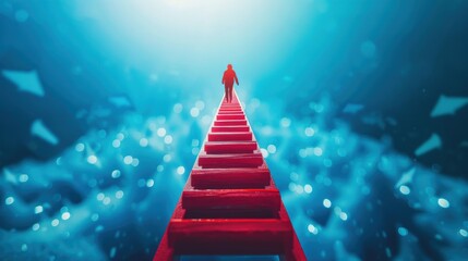 Wall Mural - A conceptual image depicting a person climbing a ladder, symbolizing success and achievement in their career journey. The focus is on determination and progress towards reaching goals.