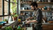© PSCL RDL - A man with a focus cooks enthusiastically in a minimalist home kitchen