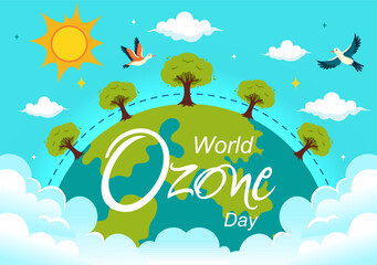 Wall Mural - World Ozone Day Vector Illustration on September 16 To Raise Public Awareness About Of The Earth Layer And Protecting Environment in Flat Background