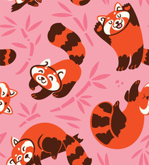 Wall Mural - Cute playful red pandas. Vector pattern design
