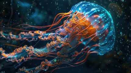 Wall Mural - Glowing Jellyfish in the Deep Sea