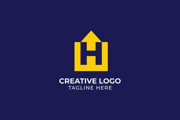 Poster - letter H negative space Universal elegant vector emblem Premium business logotype, letter H upward arrow abstract business logo, letter H home construction growth success logo