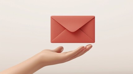 Hand holding envelope, symbolizing email communication. Postman delivers letter. Digital correspondence.