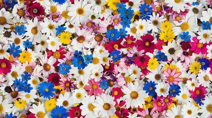 Poster - Colorful Flower Arrangement with Daisies, Cosmos, and Blue Flowers