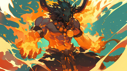 Wall Mural - Goatman with fire powers