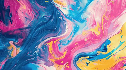 Wall Mural - A vibrant abstract background with swirling patterns of bright colors like blue, pink, and yellow.