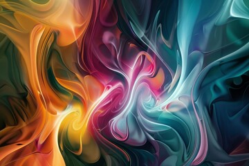 Poster - A colorful abstract painting featuring swirls and shapes in various vibrant hues, An abstract blend of vibrant colors and swirling shapes