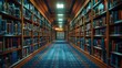 © I Am The Future - A serene aisle between bookshelves in a modern library, showcasing soft lighting and a warm ambiance.