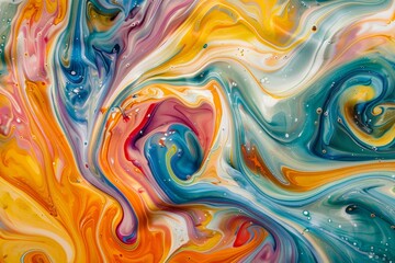 Poster - Abstract painting showing multicolored fluid paint in motion, An abstract interpretation of the process of tanning with swirling colors