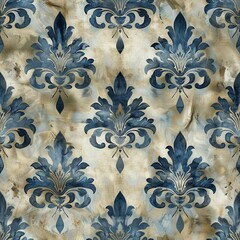 Wall Mural - watercolor Baroque Damask on rustic vintage background, minimal pattern, high contrasty 