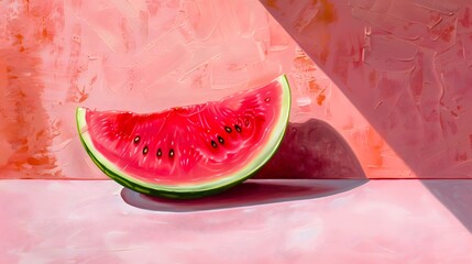 Canvas Print - Watermelon Slice on Pink Background.