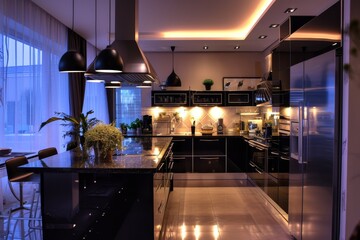 A luxurious kitchen with sleek marble countertops and modern appliances, Luxury kitchen in modern building elegant shiny, Ai generated