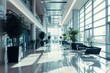 © Tanu - Lobby of an office or medical institution AI generated image, A long hallway with numerous windows and chairs, AI generated