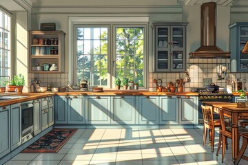 Wall Mural - interior of a spacious bright kitchen-dining room