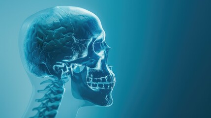 Xray of human skull bones on blue background