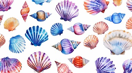 Wall Mural - Cute and colorful seashell designs perfect for decorating baby items like clothes, stickers, books, or fabric.