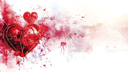 Wall Mural - Illustrate World Heart Day with heart symbols and medical imagery in shades of red and white, promoting heart health awareness. copy space for text, sharp focus and clear light, high clarity no