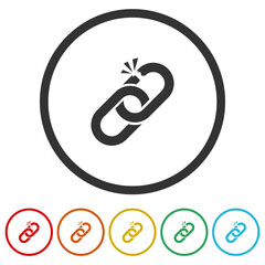 Sticker - Broken chain sign icon. Set icons in color circle buttons