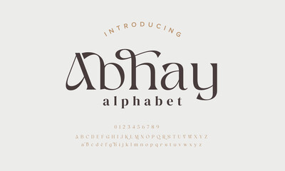 Abhay Modern abstract digital alphabet font. Minimal technology typography, Creative urban sport fashion futuristic font and with numbers. vector illustration