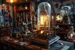 © anatolir - Intricate steampunk machine glowing warmly amidst vintage workshop backdrop