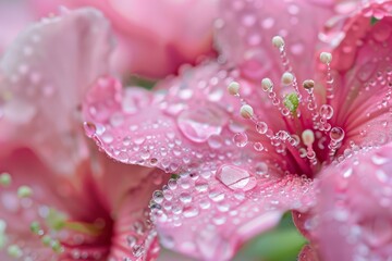 Canvas Print - Macro shot capturing the delicacy of dewdrops on vibrant pink azalea petals