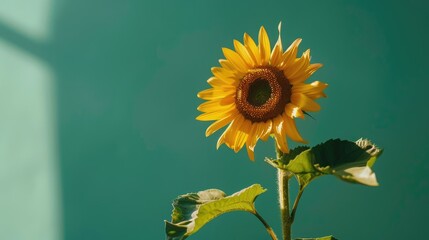 Wall Mural - Sunflower against green backdrop with space for text