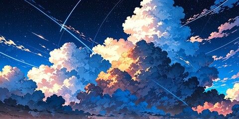 Wall Mural - vector night sky and white clouds clean style background