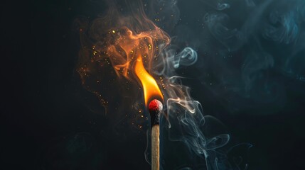 Sticker - Matchstick igniting on black background