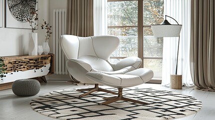 Sticker - White Leather Armchair in Modern Living Room