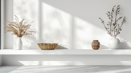 Wall Mural - Minimalist Interior Design with Dried Flowers and a Golden Bowl