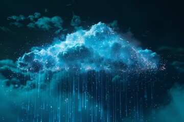 Wall Mural - Digital artwork of a nebulalike cloud raining down stars against a dark blue background