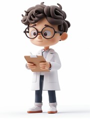 Wall Mural - Scientist male, Full body character, 3D render illustration, Clip art, isolated on white background 