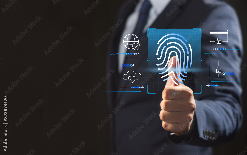 Digital Identifiers scanning fingerprint, digital identification, or digital ID concept ...