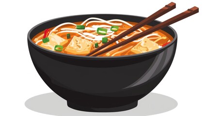 Sticker - Tasty ramen in a bowl with chopsticks on a white background