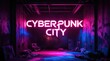 © franxxlin_studio - Cyberpunk city alley illuminated by vibrant neon lights. The glowing sign 'Cyberpunk City' dominates the scene, creating a futuristic atmosphere.