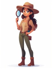 Canvas Print - Cute Archaeologist female, Full body character, Vector illustration, Clip art, Exploration, isolated on white background 