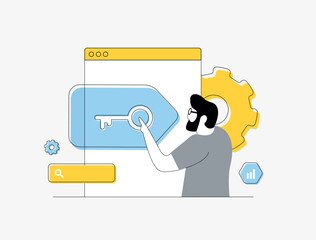 Wall Mural - keyword optimization for seo and search engine ranking. digital marketing content strategy with top 