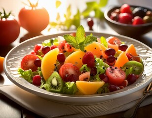 Wall Mural - Fresh fruits salad - Delicious fresh salad with tomatoes